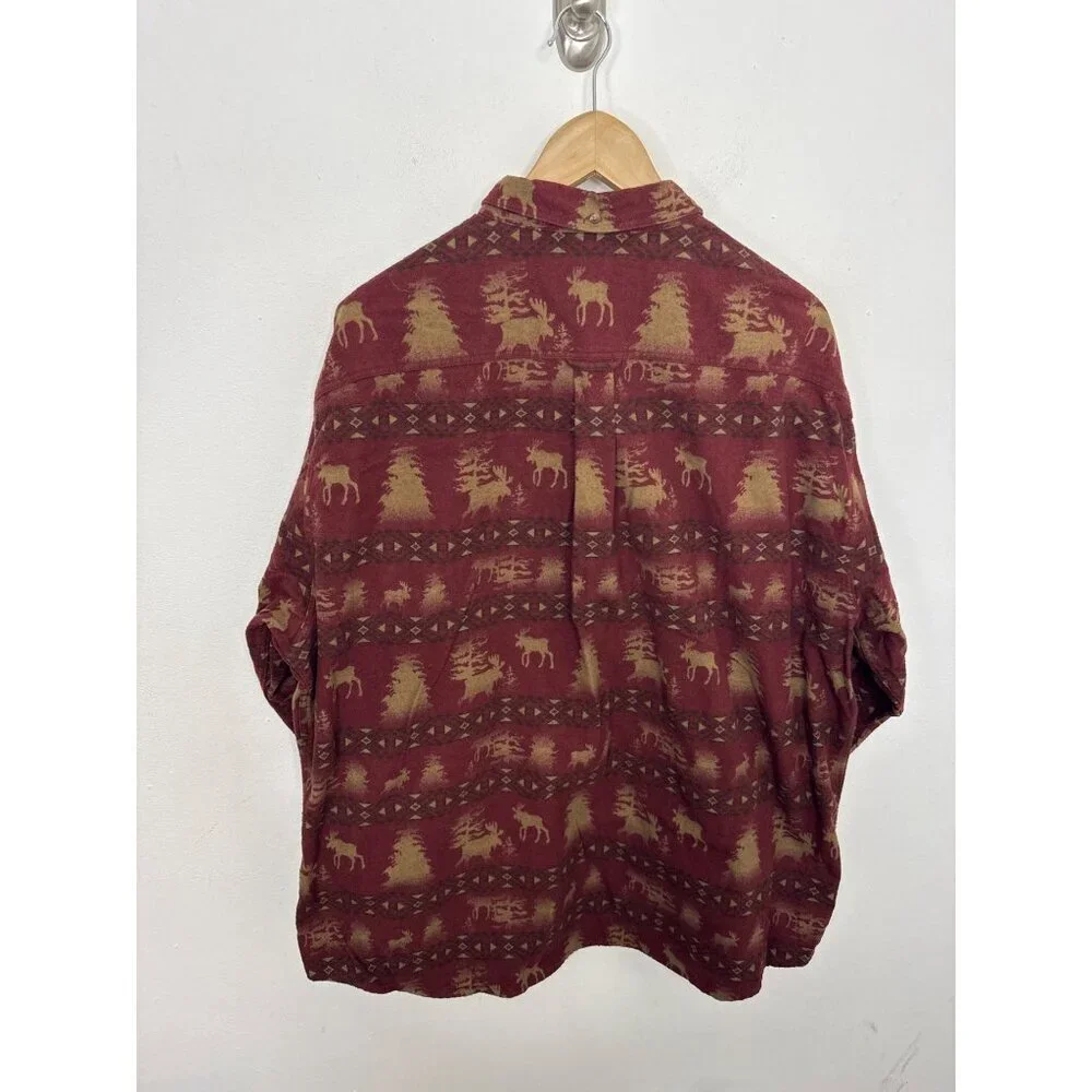 CABELA Red Chamois Southwestern Flannel Button Shirt XL Moose‎ Outdoor Print